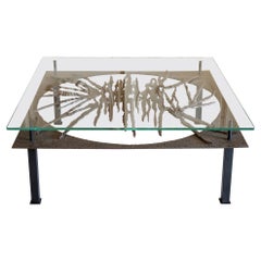 Retro Mid-Century Modern Sculptural Coffee Table Forged Iron and Black Steel