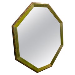 Retro Wooden Octagonal Wall Mirror Painted in Green