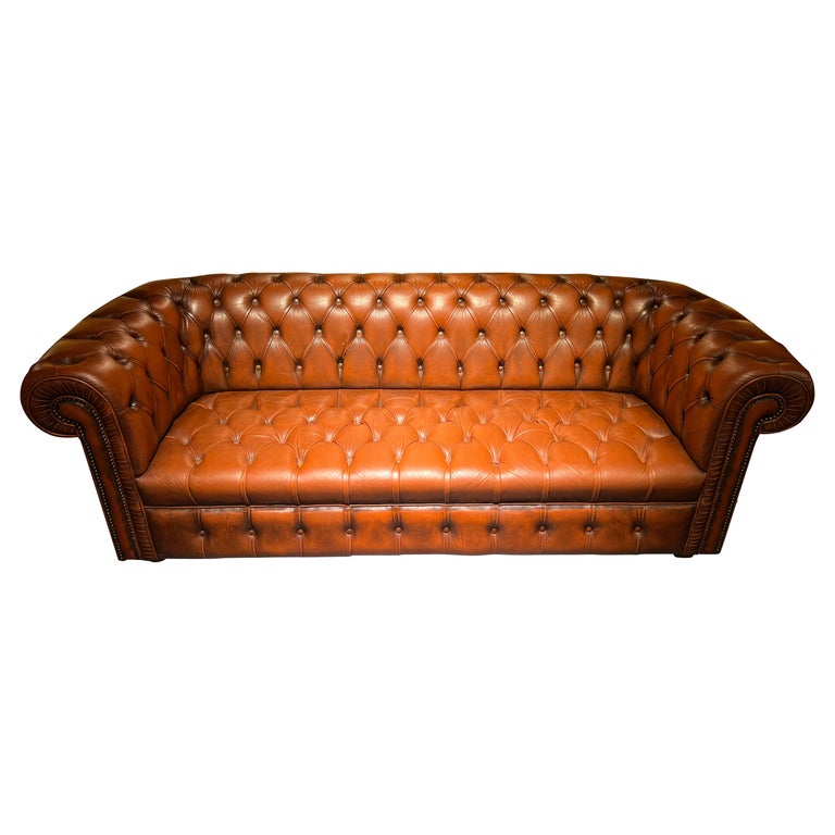 Big Vintage 20th Century Brown Leather Chesterfield Sofa with Button ...