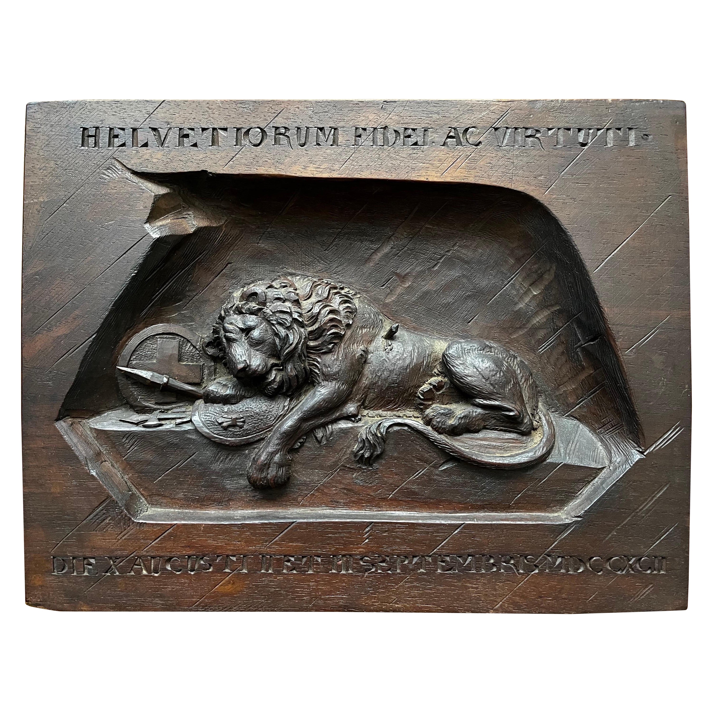Swiss Lion of Lucerne Relief Carving Plaque