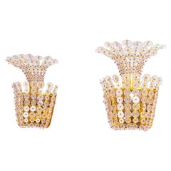 Vintage Pair of Sconces with Crystal Flowers in the Manner of Emil Stejnar, Vienna 1950
