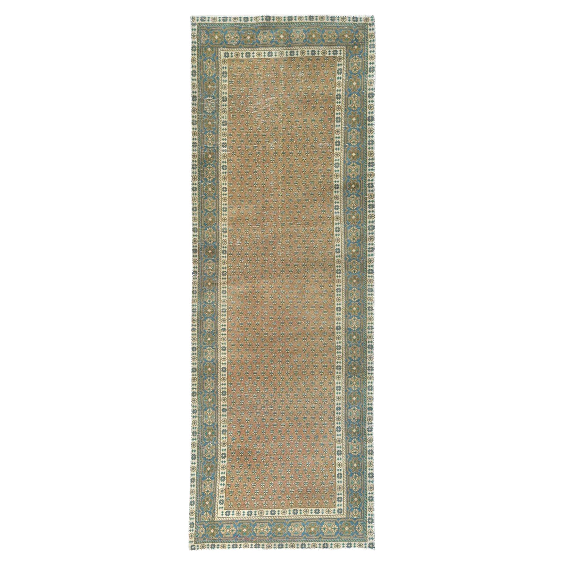 Tapis persan Serab vintage en pure laine marron miel noué à la main, style bohème