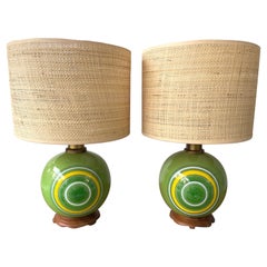 Pair of Ceramic and Brass Lamps by Aldo Londi for Bitossi, Italy, 1970s