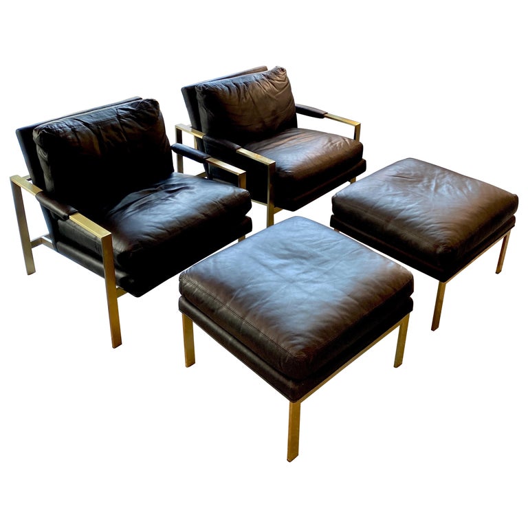 Set of Two Leather Chairs with Ottomans by RH For Sale at 1stDibs