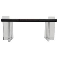 Karl Springer Desk with Embossed Leather Top and Lucite Legs