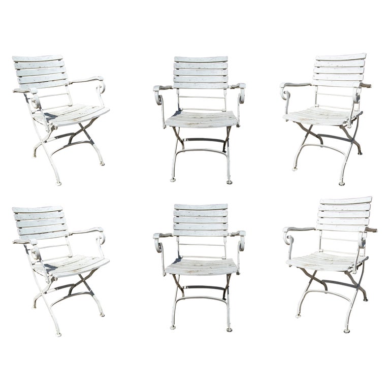 1970s, Set of Six Iron and Wooden Garden Armchairs For Sale at 1stDibs