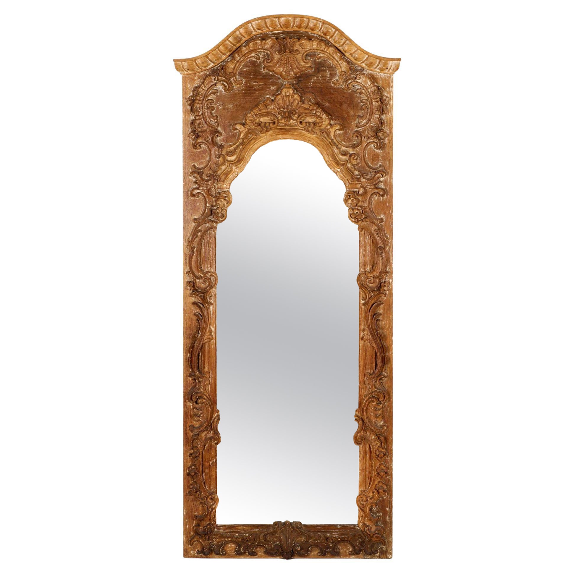Dom Joao V mirror, carved chestnut wood Portugal 18th Century For Sale