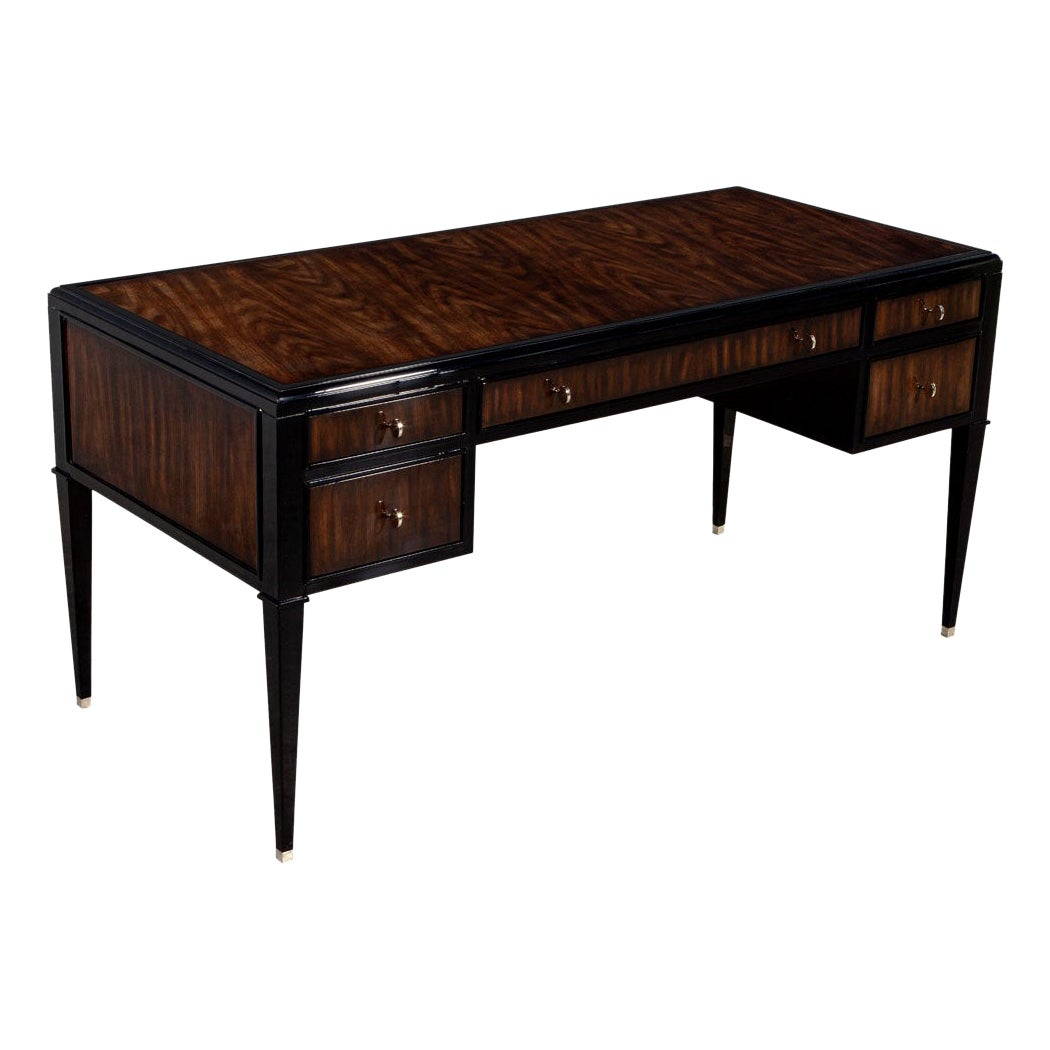 Modern Walnut and Black High Gloss Writing Desk