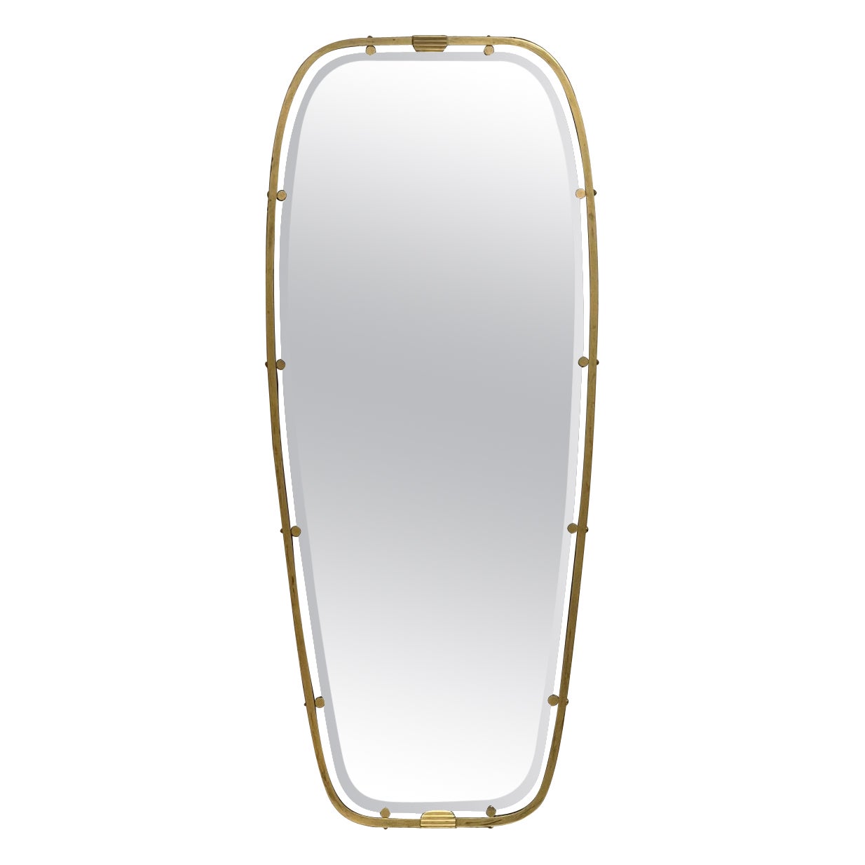 1950s Italian Elegance Long Floating Wall Mirror Solid Brass Style Gio Ponti