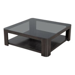 Modern Square Coffee Table with Smoked Glass by Baker Furniture