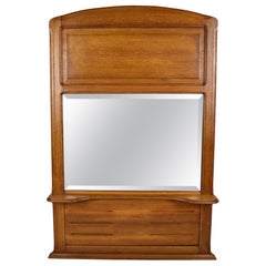 Antique Art Nouveau Fireplace Mirror in Oak, France, circa 1910