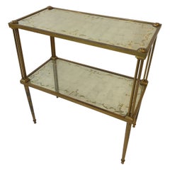 1940s French Bronze Side Table, Silver Leaf and Gold Shelves