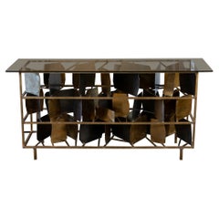  Flair Edition Brutalist Console Table in Natural Brass and Steel, Italy 2022