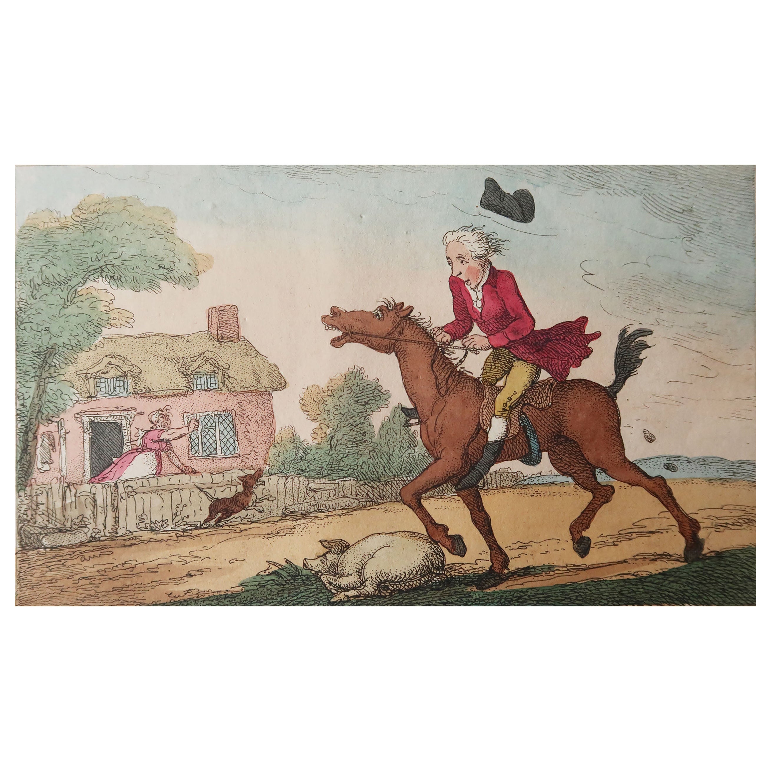 Grabado original antiguo según Thomas Rowlandson, Daisy Cutter. Fechado en 1808
