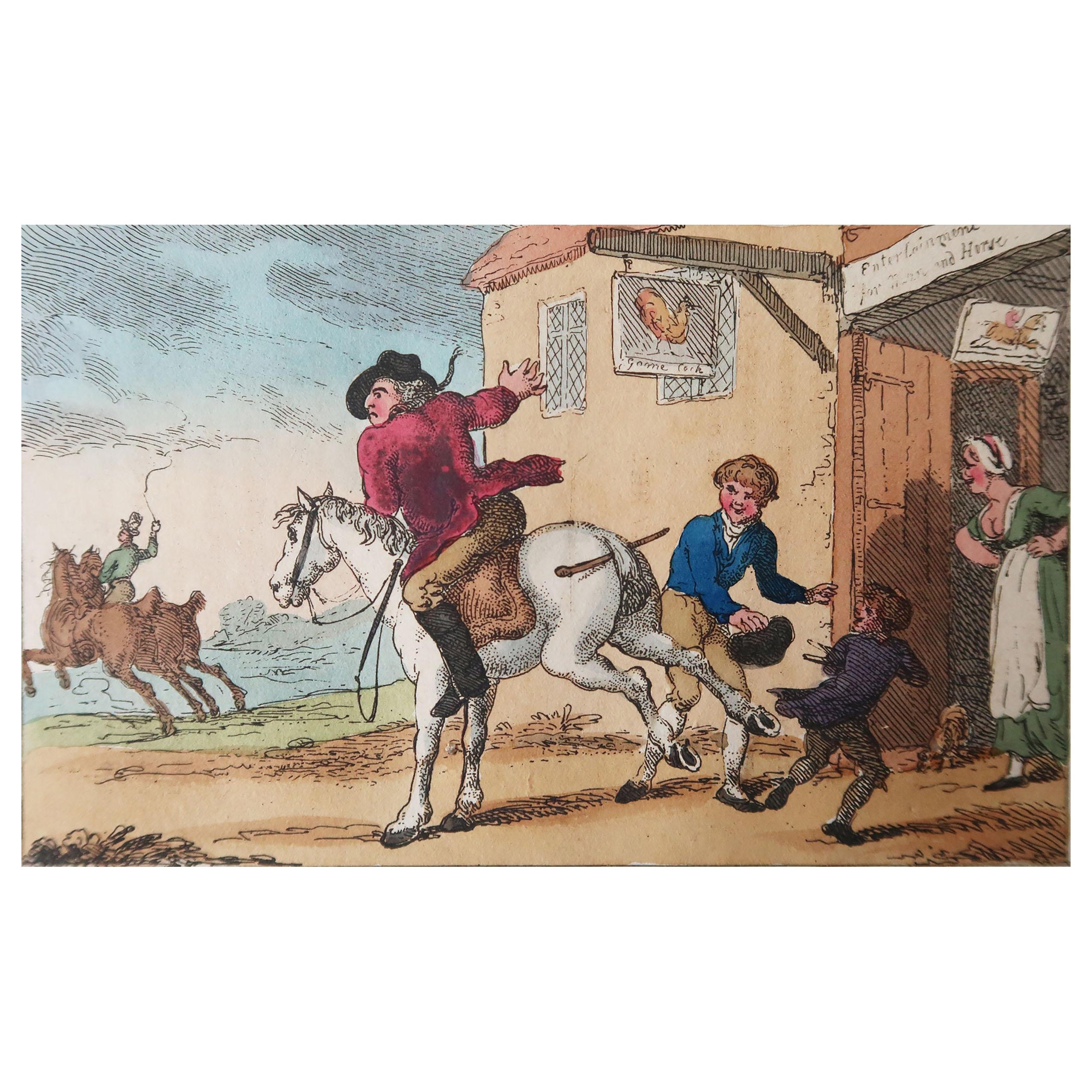 Original Antique Print After Thomas Rowlandson, Tricks Upon Travellers, 1808 For Sale