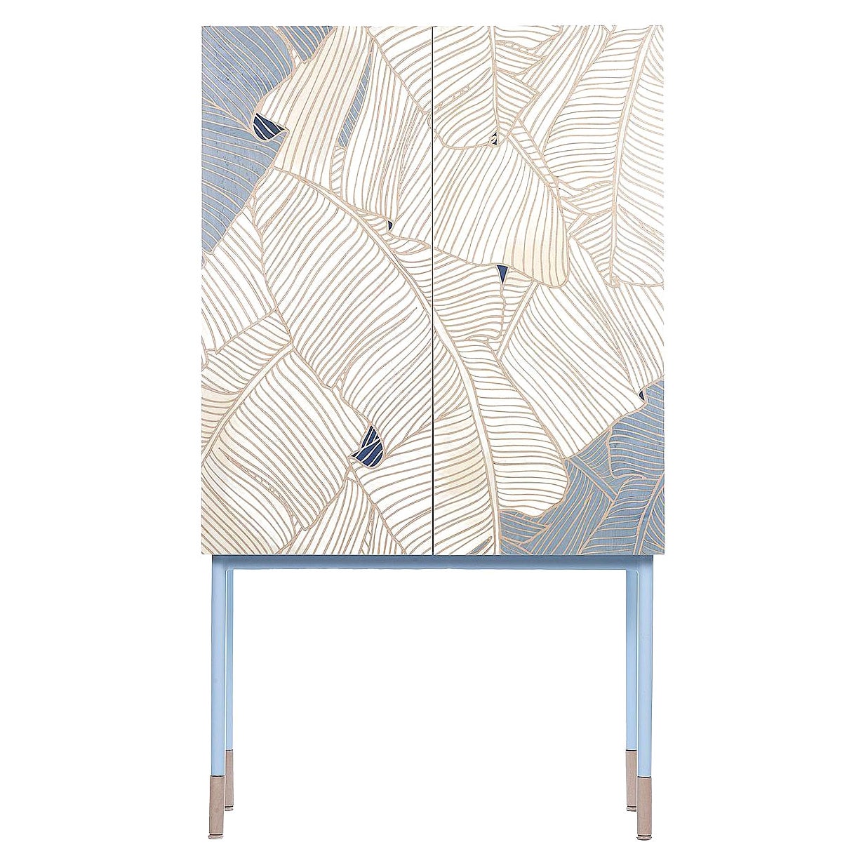 21st Century Basjoo, Inlaid Bar Cabinet in White and Blue Maple, Hebanon, Italy For Sale