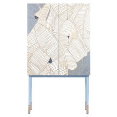 21st Century Basjoo, Inlaid Bar Cabinet in White and Blue Maple, Hebanon, Italy