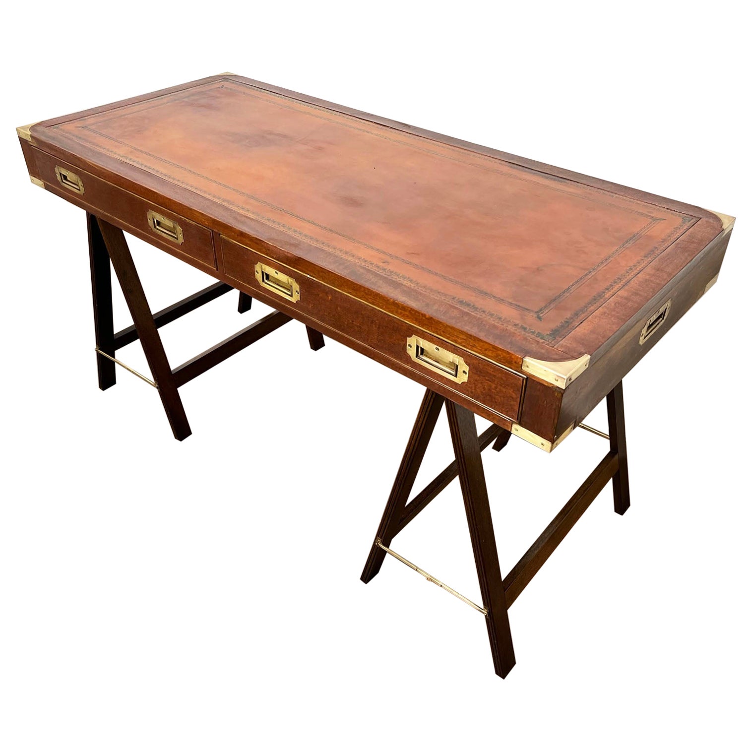English Campaign Desk With Leather Top Circa 1950s