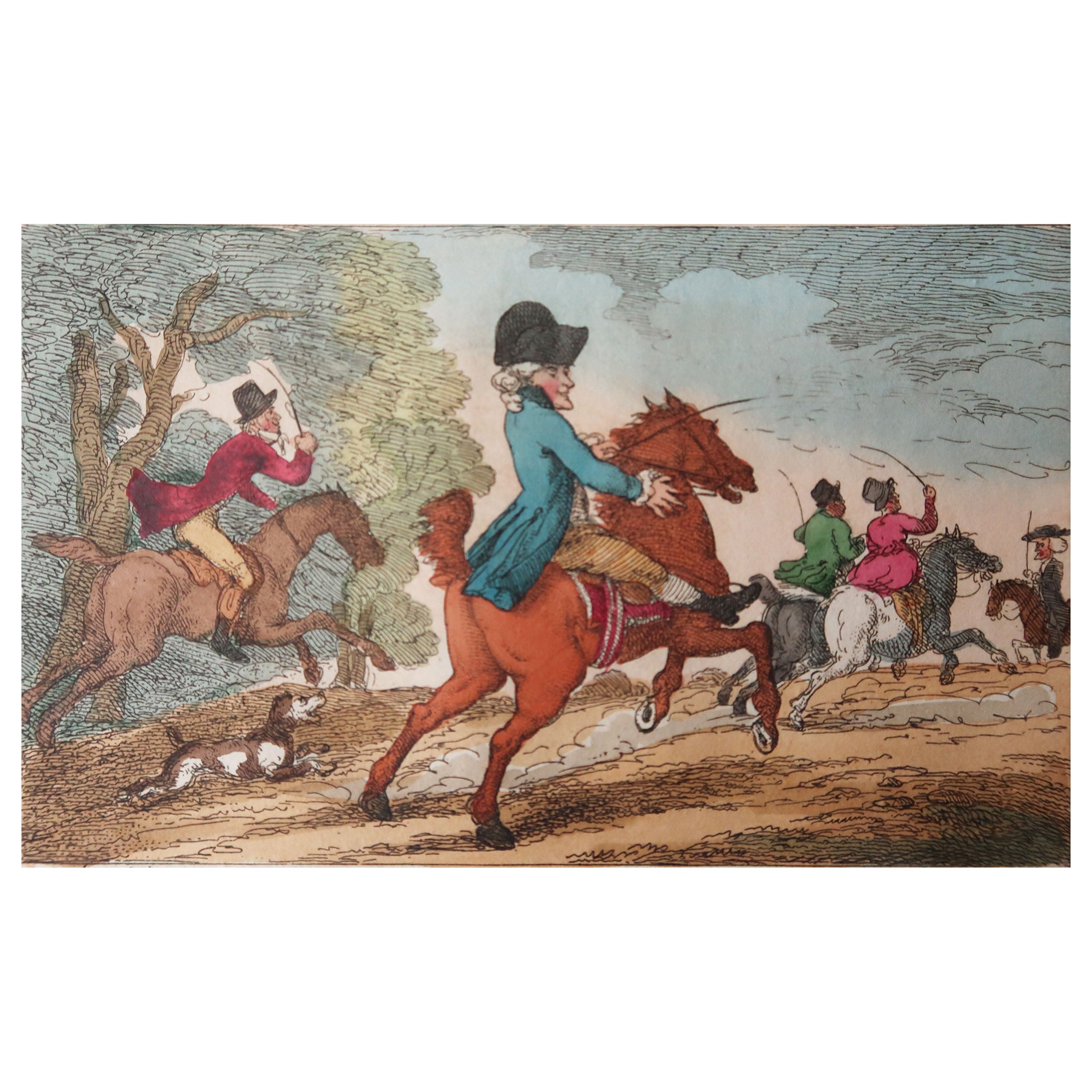 Impression ancienne originale d'après Thomas Rowlandson, Ride Up Hyde Park. Daté de 1808