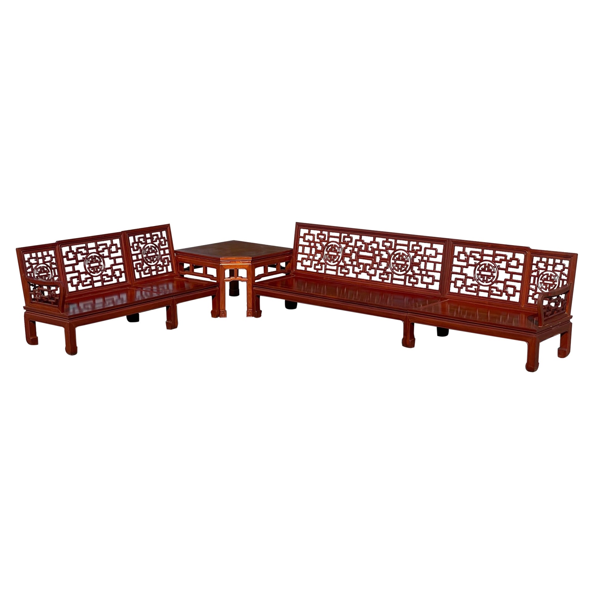 George Zee Rosewood Chinese Chippendale Sectional Sofa