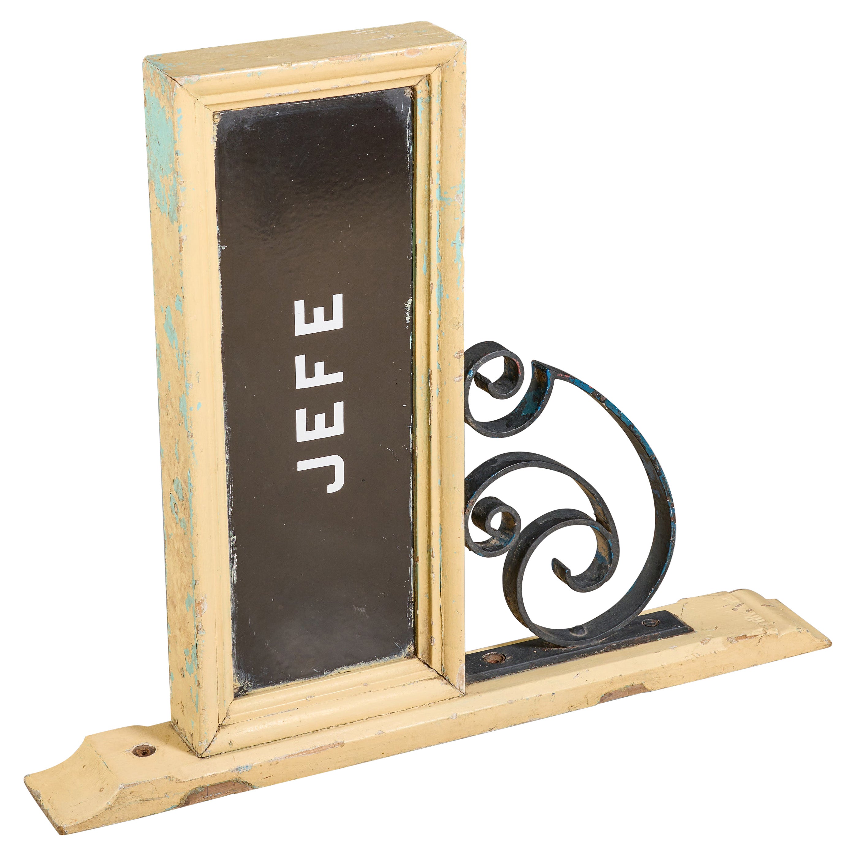 Holz, Eisen und Emaille „Jefe“-Schild