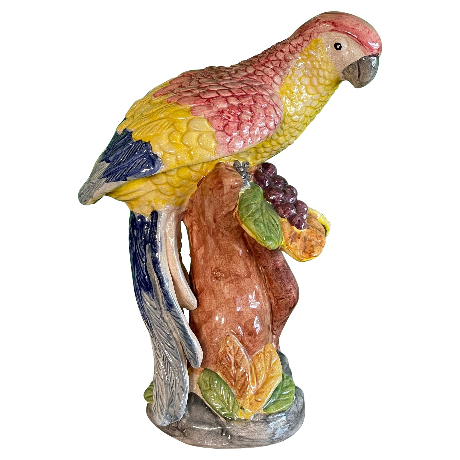 Ceramic Hand Painted Parrot Figurine For Sale