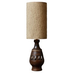 Vintage Tall Brown Ceramic Table Lamp with Inner Lighting