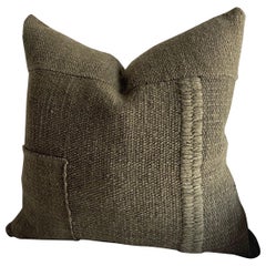 Vilana Deep Olive Wool Patchwork Pillow with Down Insert