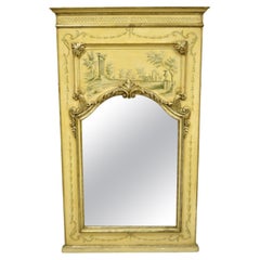 Italian French Provincial Giltwood Handpainted Trumeau Console Hall Mirror
