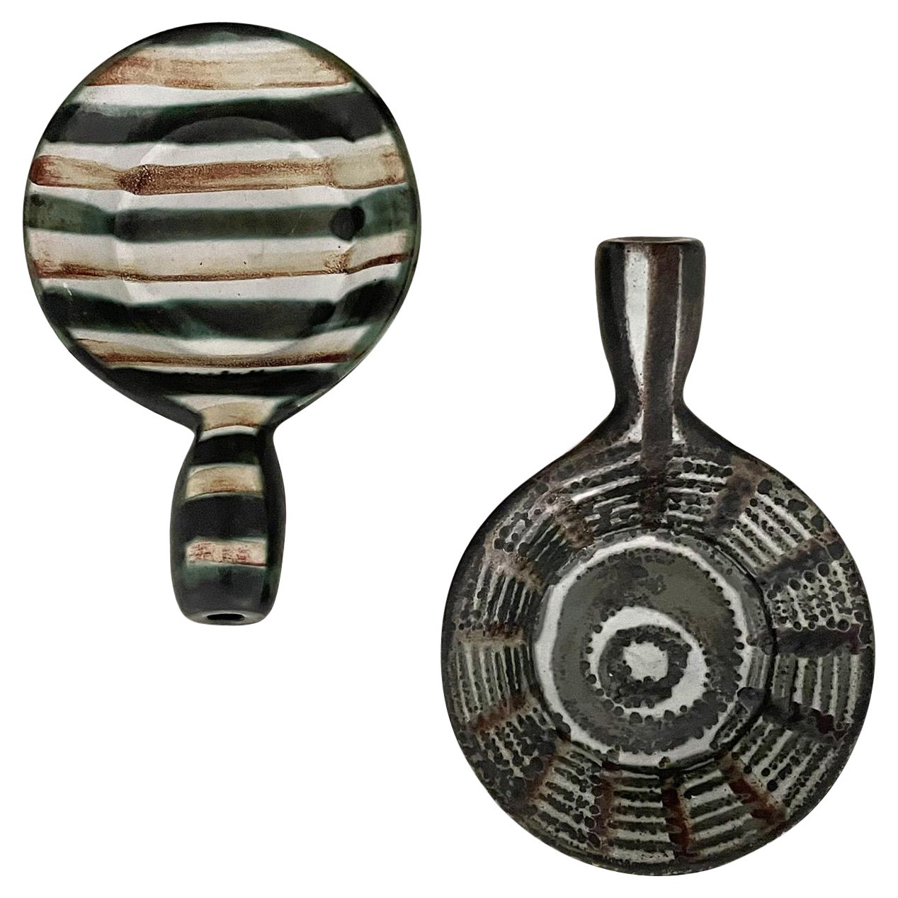 Paar französische Keramik-Löffelgefäße mit Löffelrücken von Robert Picault