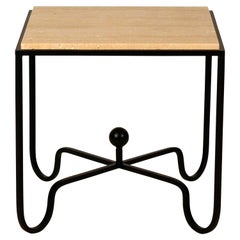 Wrought Iron and Travertine 'Entretoise' Side Table by Design Frères