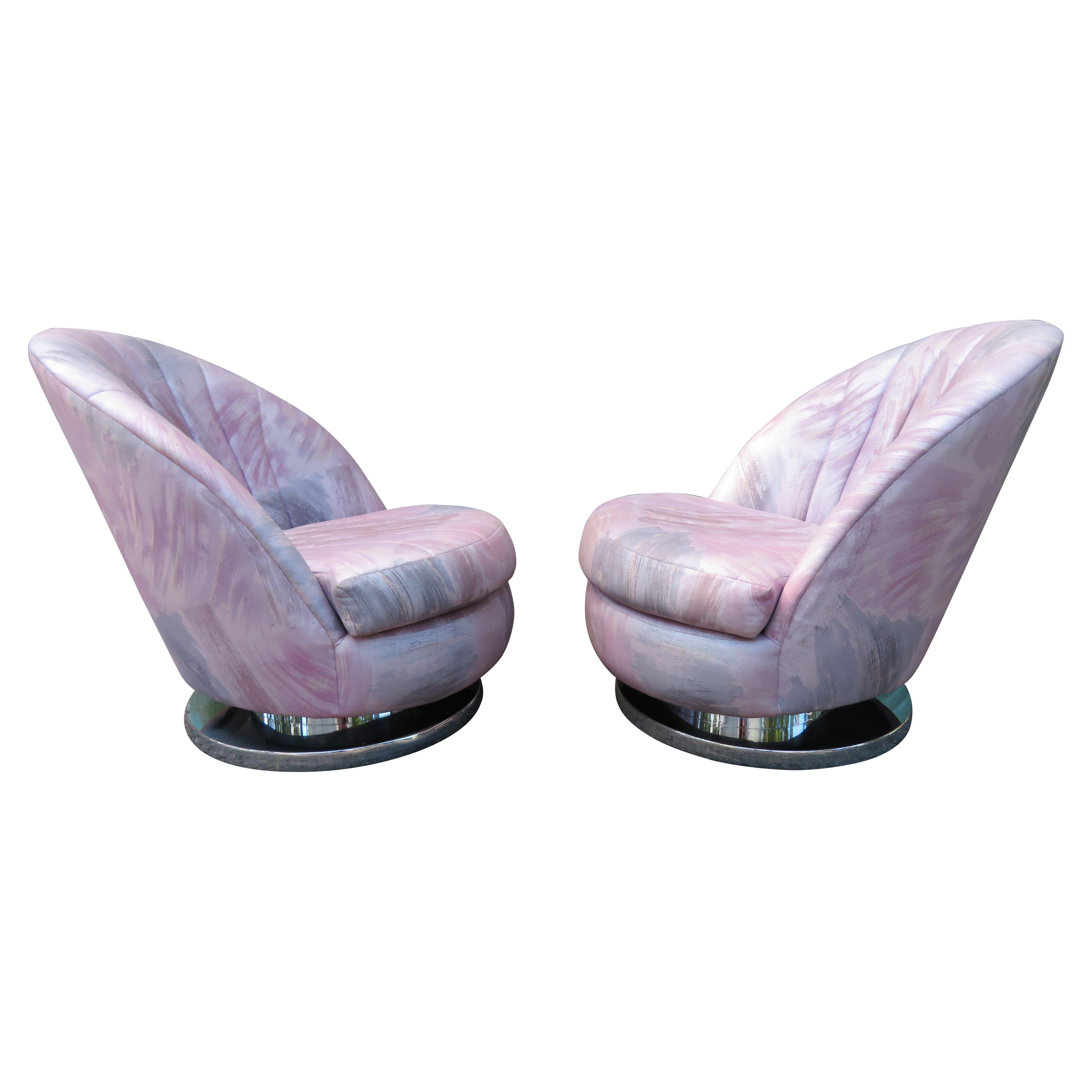 Magnifique paire de chaises à bascule pivotantes chromées Milo Baughman Thayer Coggin
