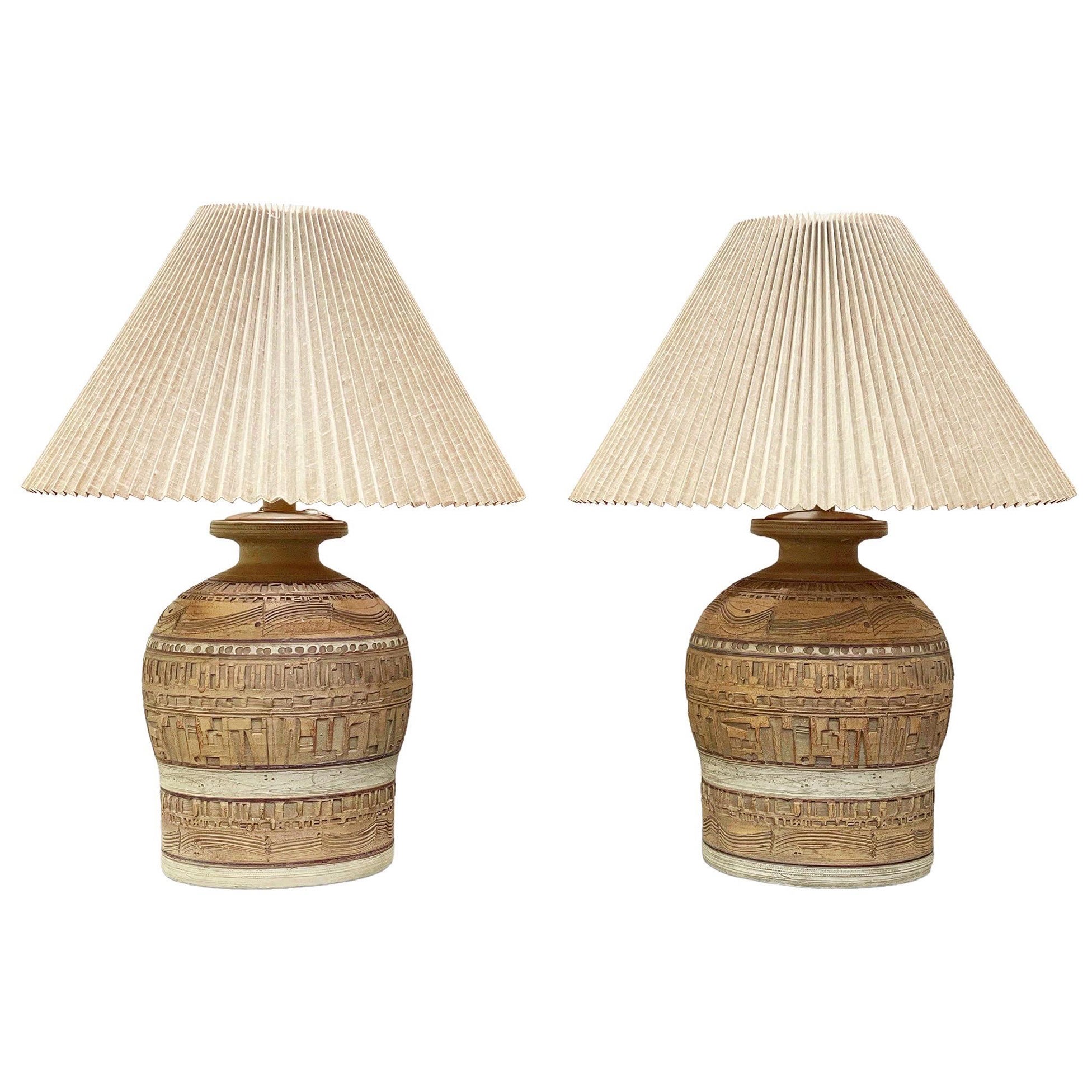 Pair Midcentury Sculpted Earthenware Table Lamps by Casual Lamps, circa 1979