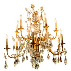Antique French crystal and bronze dore 10 light chandelier 