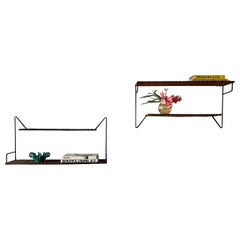 Used Pair of Raoul Guys French Wicker and Iron Wall Shelves 