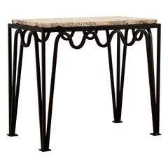 'Méandre' Black Iron and Silver Travertine Side Table by Design Frères
