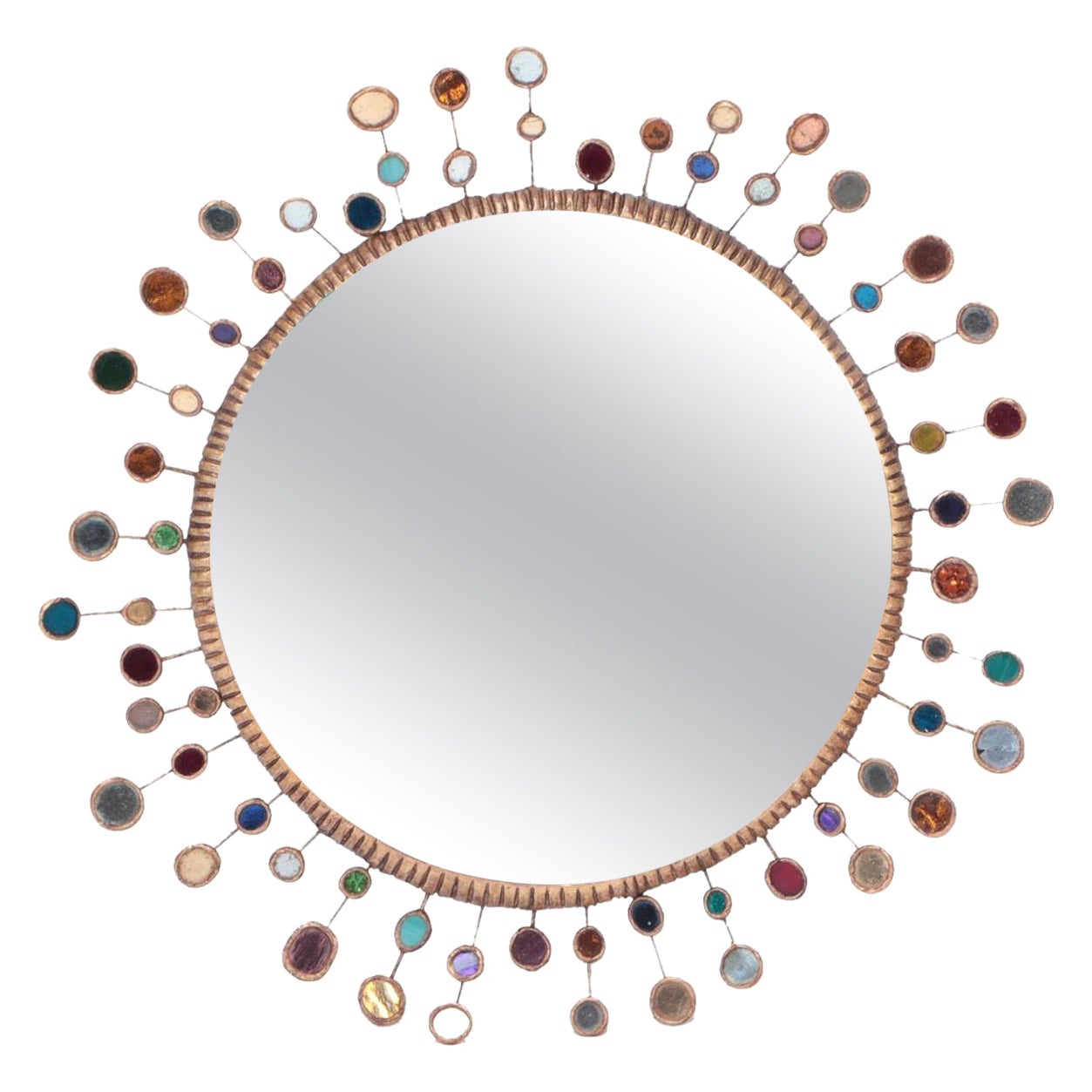 A Line Vautrin style multi-colored glass mirror. One of a pair. Contemporary