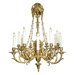 Antique 19th Century French Ormolu and Crystal Beaded 12-Light Chandelier