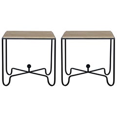 Pair of Large ‘Entretoise’ Travertine Side Tables / Nightstands by Design Frères
