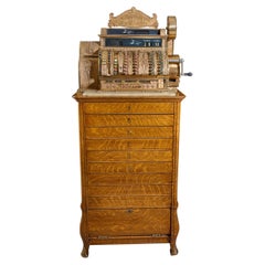 Antique Brass Cash Register with Superior Oak Base