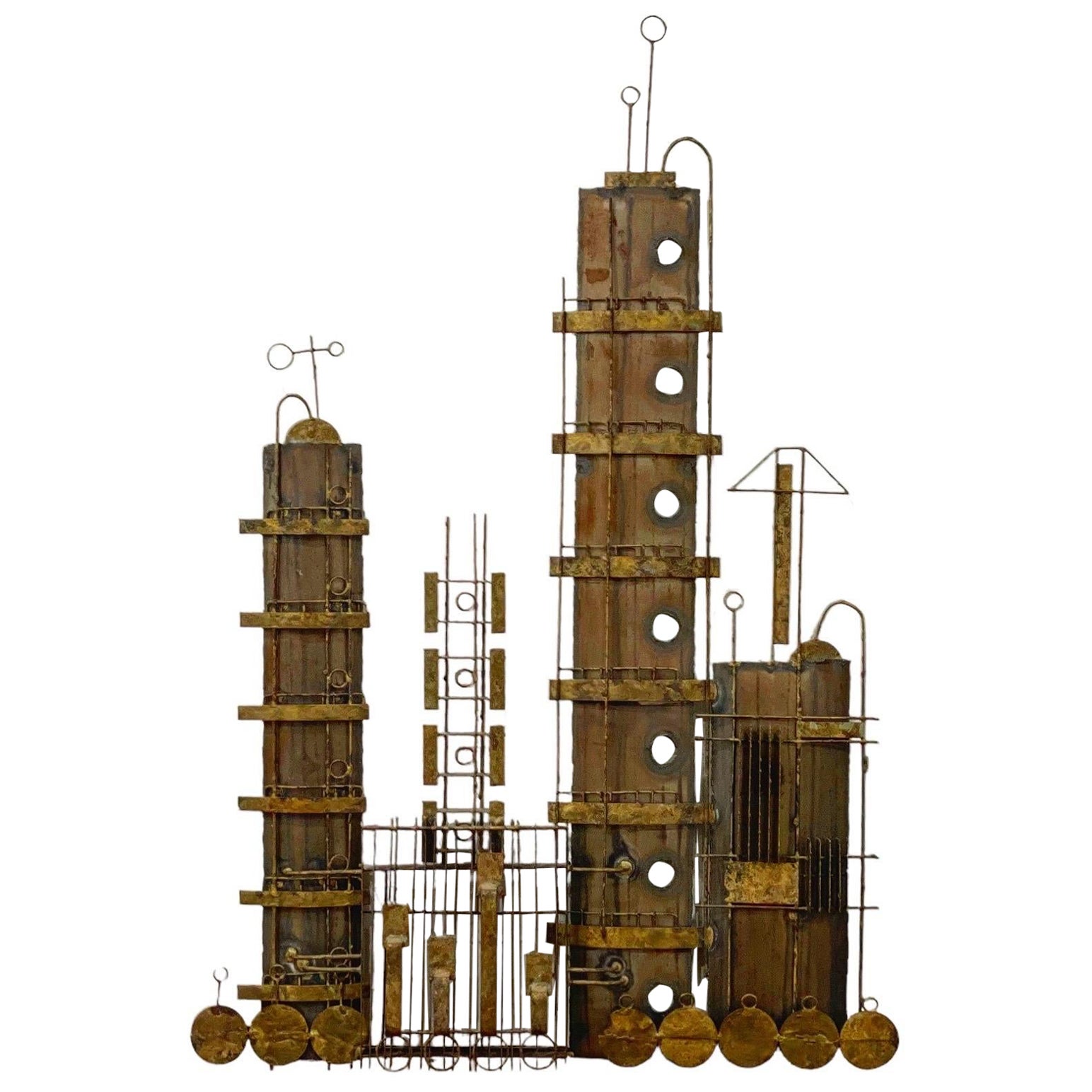 Brutalistische Stadtlandschaft aus Metallskulptur, Steampunk, Peter Pepper Products, Mitte des Jahrhunderts