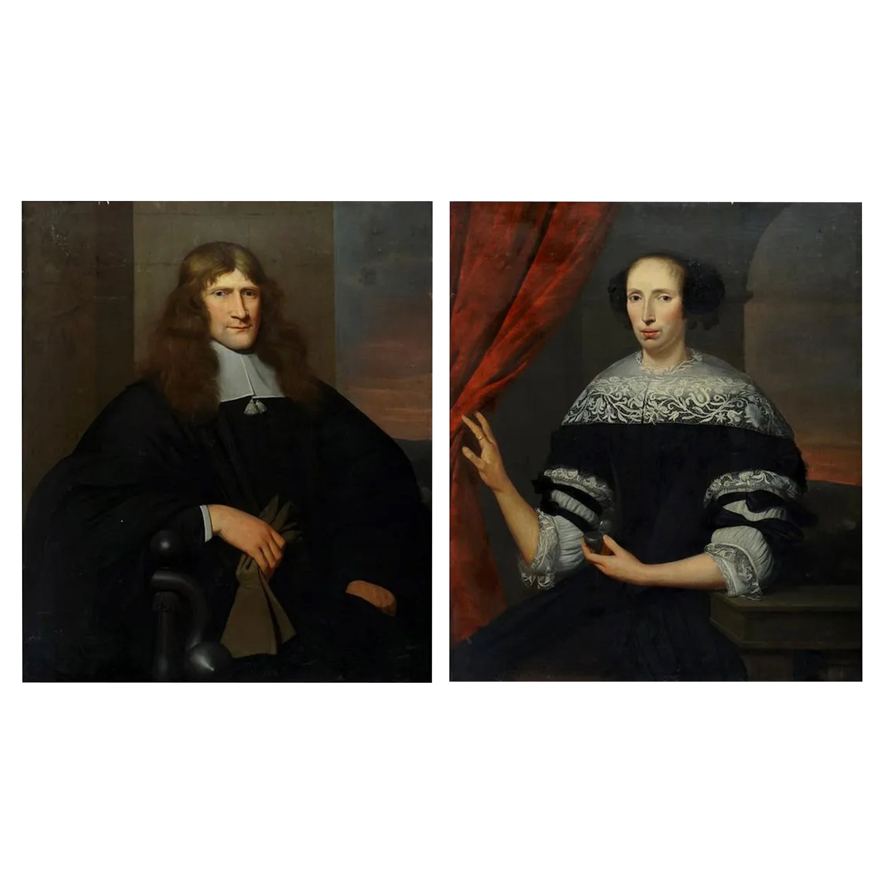 Pair of Painting of  Dutch Nobility Couple   For Sale