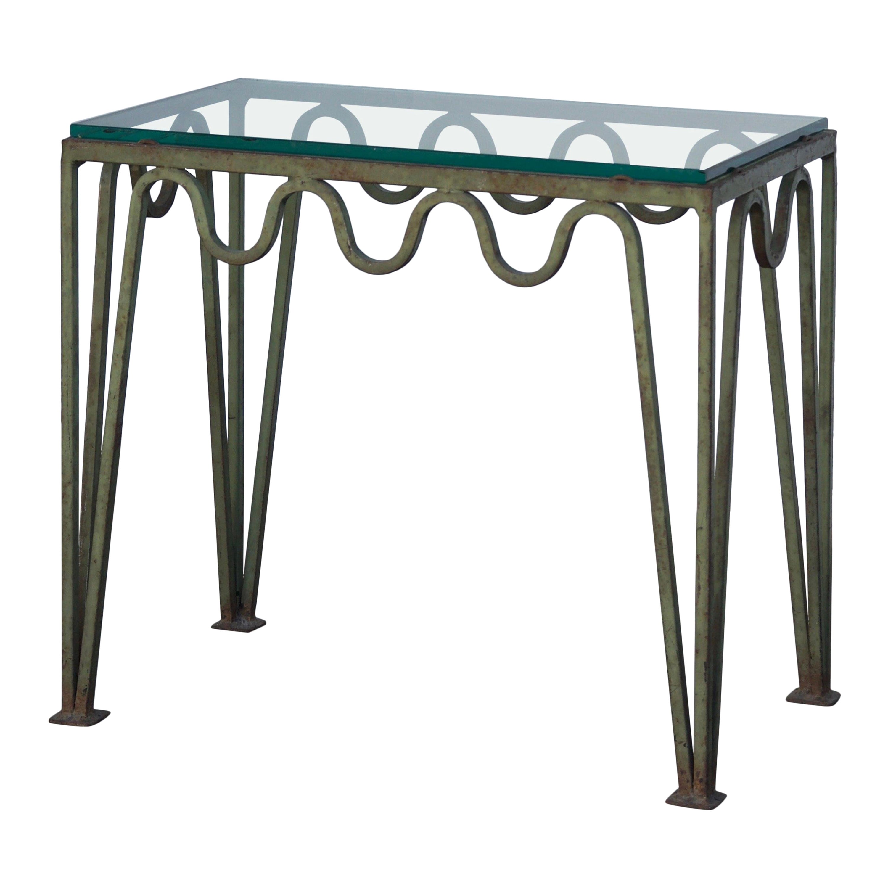 Undulating 'Méandre' Verdigris Iron and Glass Side Table by Design Frères For Sale