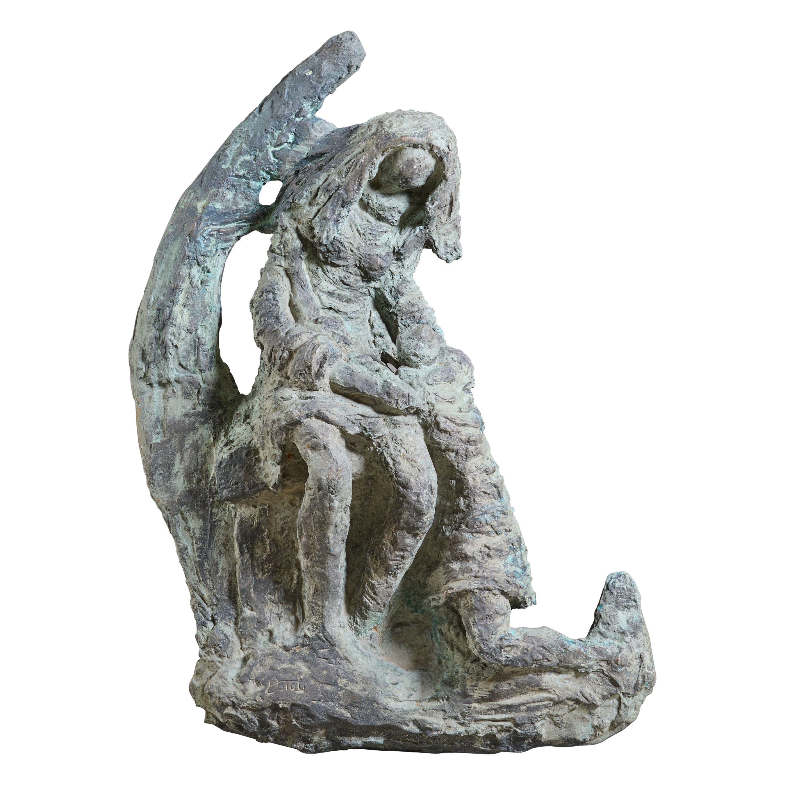 Skulptur von Mutter und Kind aus der Mitte des Jahrhunderts im Angebot