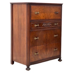 Vintage Regency Style Walnut and Mahogany Burl Wood Dresser