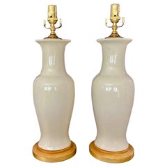 Vintage Pair Asian White Blanc De Shine Porcelain Table Lamps