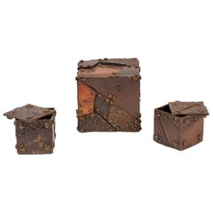 William De Lillo Brutalist Bronze Sculpture Boxes