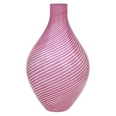 Murano Vintage Pink White Ribbons Italian Art Glass Pendant Hanging Lamp Shade