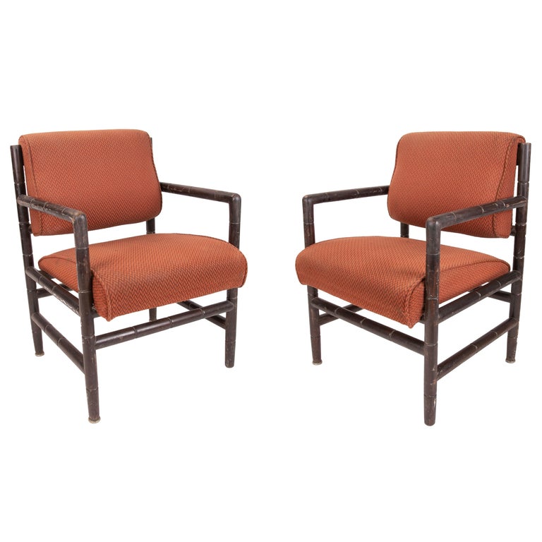1970s Pair of Wooden Armchairs with Original Upholstery For Sale at 1stDibs