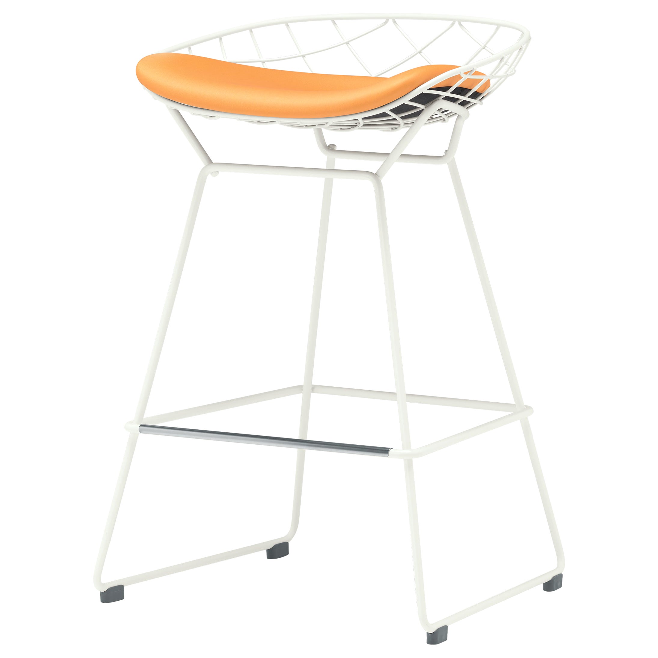 Alias N02 Kobi Outdoor Stool in Orange Leather Seat with White Lacquered Frame